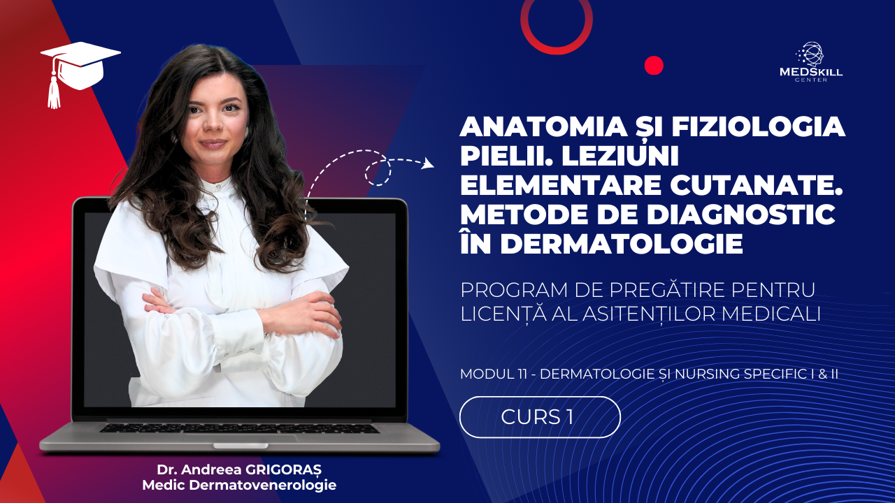 Curs – ANATOMIA ȘI FIZIOLOGIA PIELII, LEZIUNI ELEMENTARE CUTANATE, METODE DE DIAGNOSTIC – Modul 11 – Program AMG